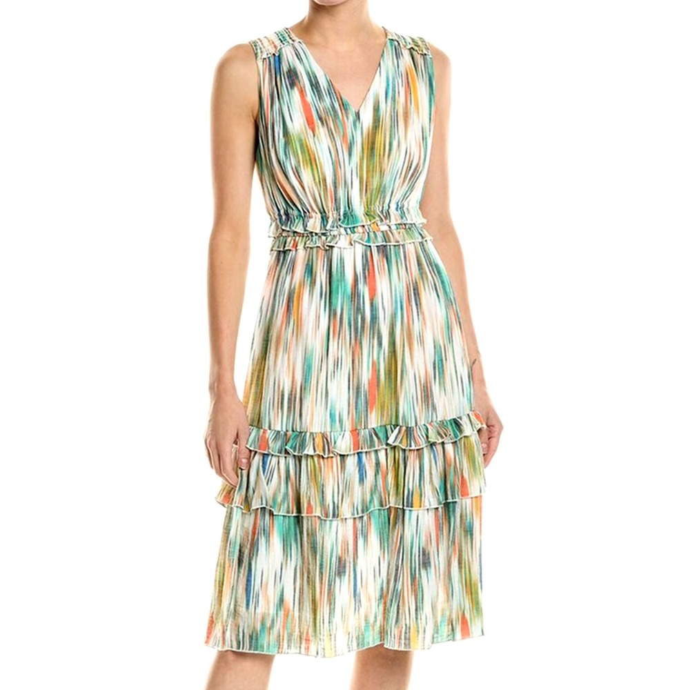 Nanette Lepore Sleeveless Ruffle Midi Dress Women's Size 14 Blue Multi NWT